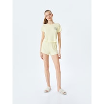 Koton Nakış Detaylı Kısa Kollu Modal Kumaş Şortlu Pijama Takımı Sarı 5slk40023mk Sarı