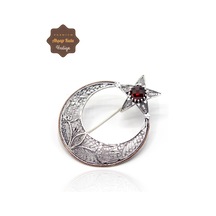 Midyat Nurtaş Gümüş Yakut Taşlı Ay Yıldız Model Telkari Gümüş Kadın Broş 201023487 Gümüş