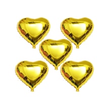 5 Adet Altın Sarısı Gold Kalp Folyo Balon 45Cm Helyumla Uçan Sevg