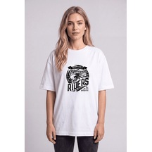 Black Nova Oversize Baskılı Unisex %100 Pamuk T-shirt California Riders Beyaz