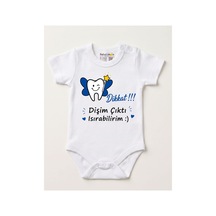 Babylimon %100 Pamuk Diş Buğdayı Dişim Çıktı Erkek Bebek Hediye Organik Baskılı Zıbın Body Beyaz - 884527551 Beyaz
