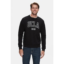 Ucla Sandhıll Siyah Bisiklet Yaka Nakışlı Loose Fit Erkek Sweatshirt Siyah