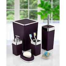 Akrilik Gümüş Çizgi Mor 5'Li Soft Kare Banyo Takımı Seti Mor
