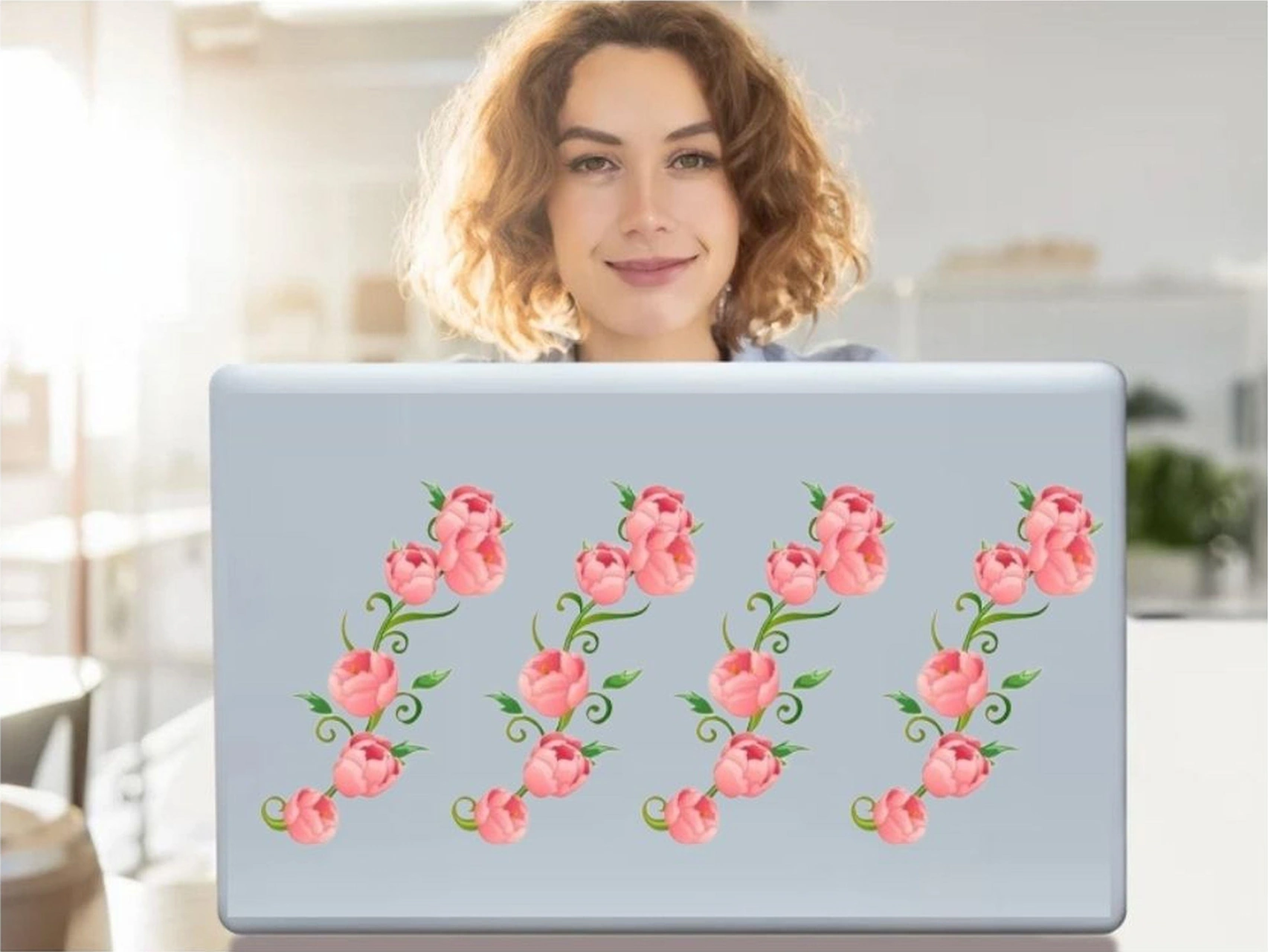 2 Adet Defter Sticker,laptop Sticker Pembe Güllü Pvc 70x50x0,5cm