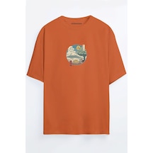 Totoro Anime Baskılı Unisex Turuncu Oversize T-shirt Turuncu