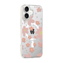 Mey İthalat Apple Uyumlu iPhone 16 Floral Magsafe Kapak - Pembe