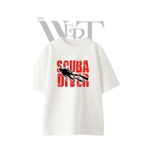 Thewert Scuba Diver 1 Tasarım Baskılı Ünisex Beyaz Oversize T-shirt