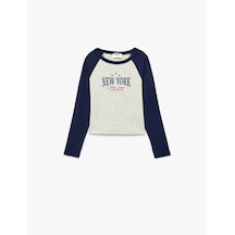 Koton New York Baskılı Uzun Kollu Bisiklet Yaka Tişört Gri Melanj 7wkg10152ak
