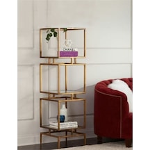 Olope Pirinç Eskitme Metal 3 Raflı Kitaplık Çiçeklik Gümüşlük Duvar Rafı