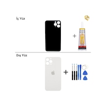 İphone Uyumlu11 Pro Gümüş Arka Kapak Arka Cam Batarya Kapağı Lazer Kesim Kapak Pil Kapağı + B-7000 Yapıştırıcı + Tamir Seti Standart