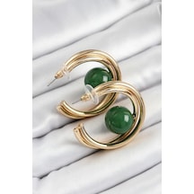 Pirinç Gold Renk Halka Model Yeşil Boncuk Detay Kadın Küpe Tj-bkp10365 Altın - Çok Renkli
