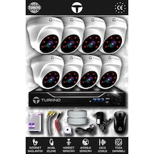 Turkno 8 Kameralı Domia 8 İç Kamera Set HDD'siz Full HD Gece Görüşlü Güvenlik Kamerası Sistemi