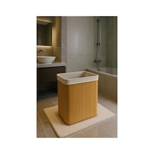 Büyük Boy 100 Lt Bambu Çamaşır Sepeti, 60x52x32 Cm Ölçülerinde Açık Bej