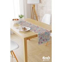 Renkli Pastel Çiçek Desenli Baskılı Süet Runner Masa Örtüsü