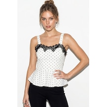 Kadın Dantel Detaylı Askılı Puantiyeli Peplum Bluz 5557 60286338 - Beyaz-siyah Çok Renkli