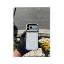 Metal Kamera Standlı Sert Mavi Şeffaf Kılıf Beyaz - 924133460 Beyaz