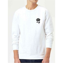 Silhouette Rose Baskılı Beyaz Erkek Örme Sweatshirt