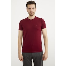 Sıfır Yaka Basic Tişört - Bordo 001