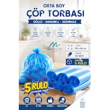 Çöp Torbası Orta Boy 20'li X 5 Rulo Mavi Çöp Poşeti 55x60 Cm