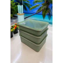 Paslanmaz Çelik Vakumlu 3 Lü Set Saklama Kabı,fırın Ve Kek Kabı 1900 Ml -3000 Ml-4000 Ml Tarih Ayarlı Yeşil - 896114046 Yeşil