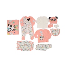 Bebegen Kız Bebek Somon Beyaz Cute Baby Yazılı Panda Baskılı 10 Parça Hastane Çıkış Seti Çok Renkli