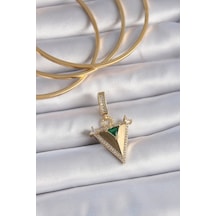 Pirinç Gold Renk Zirkon Taşlı 3d Üçgen Model Ajda Charm - Çok Renkli