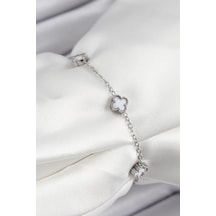 316l Çelik Beyaz Sedef Yonca Model Gümüş Renk Kadın Bileklik Çok Renkli