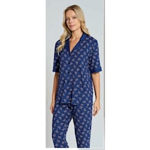 Pijadore 1809 Düğmeli Kısa Kol Kadın Pijama Takım Lacivert