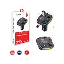 38w Pd Ve Qc Destekli Type-c Çıkışlı Bluetooth Fm Modülatör, Rgb Işıklı Hızlı Araç Şarj Cihazı