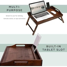 Rossıe Home Bambu Ahşap Yatak Tepsisi, Telefon Tutuculu Lap Masası - 17,3 İnç Dizüstü Bilgisayarlara Ve Çoğu Tablete Uyar - Java - Stil No. 78112 Açık