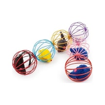 Renkli Metal Kafesli Peluş Fareli Kedi Köpek Oyuncağı Oyun Topu 6 Cm