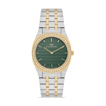Ferro Quartz Çelik Altın/gri Yeşil Kadran 32 Mm Kelebek Kilit Kadın Kol Saati Gri