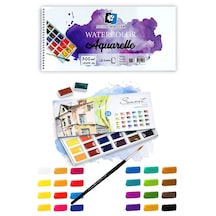 Alex Schoeller Aquarelle Sulu Boya Defteri 300gr 16x35cm 12yp Spiralli St. Petersburg Sonnet 24lü Tablet Karton Kutu Sulu Boya Set Karışık Renkli