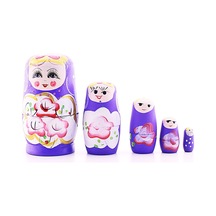 Ahşap Tombul İç İçe Matruşka Bebek Mor Set 5li Büyük Boy