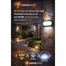 20 W Siyah Dış Mekan Led Aplik Oval Siyah Kasa Beyaz Işık Als-5015b Ip44 Beyaz
