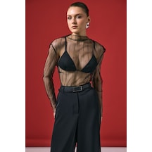 Ckm Moda Vaze Çizgili Transparan Bluz Siyah