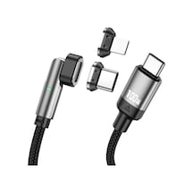 Rogfer Enkay 2'si 1 Arada Pd 100w / 27w 180 Derece Dönme Manyetik Type-c / Led Işıklı 8 Pin Hızlı Şarj Veri Kablosu, Uzunluk: 2m