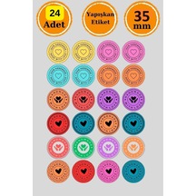 24 Adet - Handmade With Love Sticker - Paketleme Sticker - Handmade Sticker - Hediye Sticker Çok Renkli