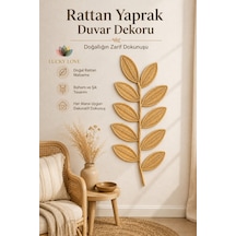 Rattan Yaprak Duvar Dekoru 90x35 Cm Doğal Görünümlü Bohem Hasır Duvar Süsü 1