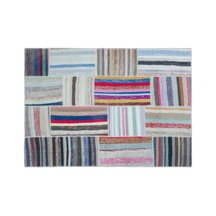 El Dokuması Patchwork Vintage Yün-pamuk Çizgili Halı 25451 160 X 224 Cm Çok Renkli