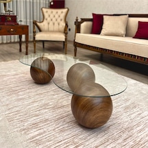 Top Sehpa & Küre Cam Orta Sehpa Kaplama Ahşap Desen Sehpa