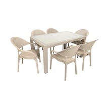 Depootoptan Mandella Elit Rattan 90 x 150 CM Eylül Koltuk Camlı Masa Takımı Çölbej