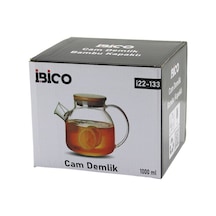 1000ml Sade Düz Cam Demlik Bambu Dış Yüzey - Metal İç Yüzey - Silikon Contalı Kapak 4741 Altın - Buz Mavisi