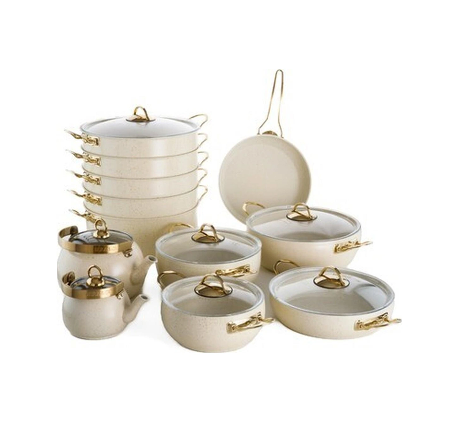 Evren 19 Parça Cream Güveç Tencere Seti Bakır - Siyah