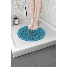 Yuvarlak Desenli Banyo Paspası Kaymaz Yumuşak Esnek Paspas Islak Zemin Hijyenik Paspas 50x50 Cm Mavi