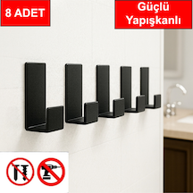 8 Adet Kapı Arkası Güçlü Yapışkanlı Çok Amaçlı Plastik Askı Havlu Askılık Siyah Diğer