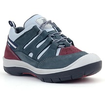 Rakerplus Hakiki Deri Gri Bordo Lastik Bağcıklı Çocuk Outdoor Ayakkabı