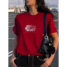Uyguntarz Unisex Earth Baskılı Tasarım Tshirt Kırmızı