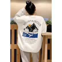 Benroma 3 İplik Penye Mountainous Baskılı Sweatshirt Beyaz