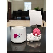 Tatlı Pembe Yumaklı Kawaii Sevimli Kedi Fotoğraf Tutucu Not Tutacak Kalemlik Ofis Seti Hediyelik Pembe